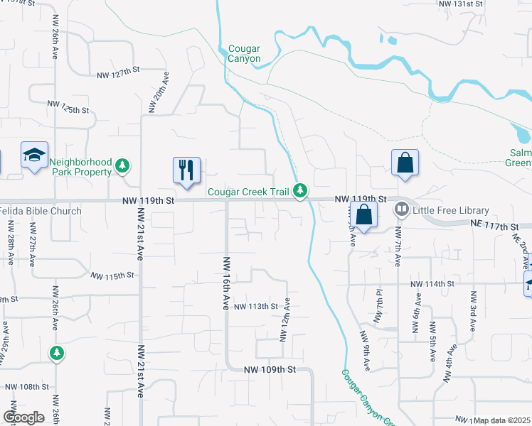 map of restaurants, bars, coffee shops, grocery stores, and more near 11720 Northwest 13th Court in Vancouver