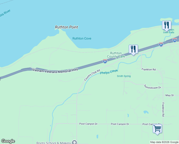 map of restaurants, bars, coffee shops, grocery stores, and more near 476 Country Club Road in Hood River