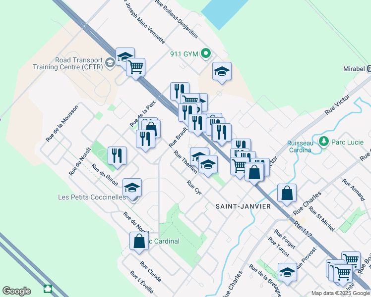 map of restaurants, bars, coffee shops, grocery stores, and more near 14040 Place Bélisle in Mirabel