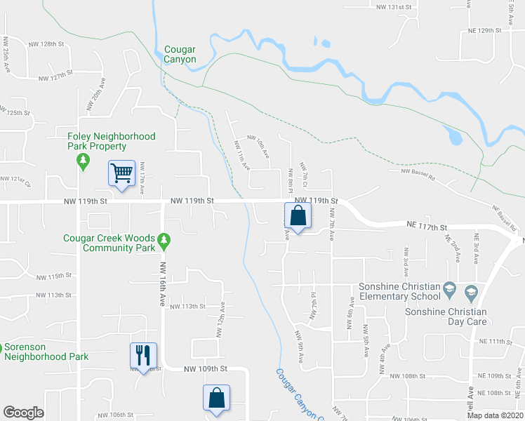map of restaurants, bars, coffee shops, grocery stores, and more near 1007 Northwest 119th Street in Vancouver