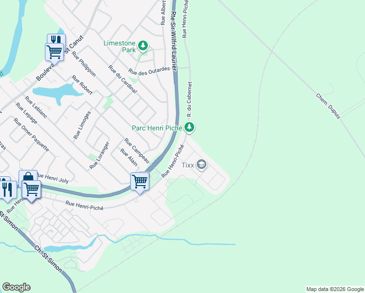map of restaurants, bars, coffee shops, grocery stores, and more near 9785 Rue Henri Piché in Mirabel