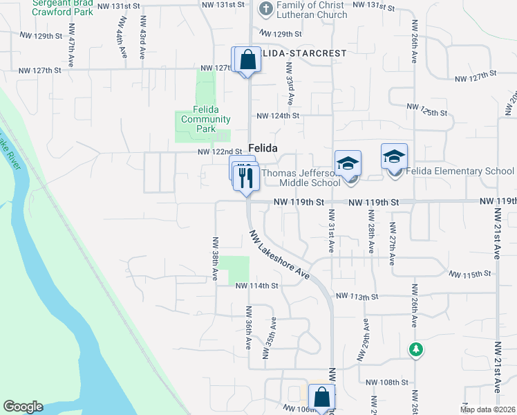 map of restaurants, bars, coffee shops, grocery stores, and more near 11710 Northwest 35th Avenue in Vancouver