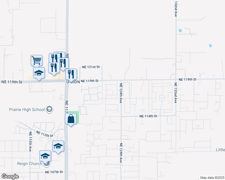 map of restaurants, bars, coffee shops, grocery stores, and more near 11800 Northeast 124th Avenue in Vancouver