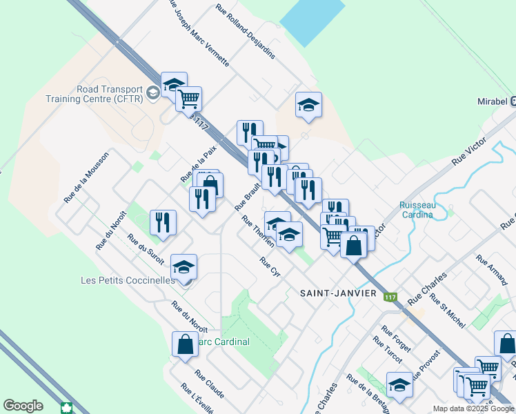 map of restaurants, bars, coffee shops, grocery stores, and more near 14030 Place Bélisle in Mirabel