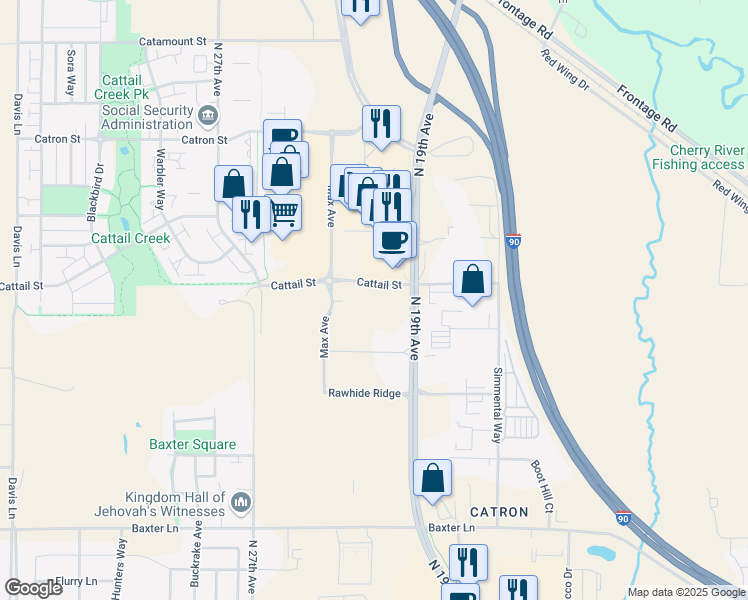 map of restaurants, bars, coffee shops, grocery stores, and more near 2046 Cattail Street in Bozeman