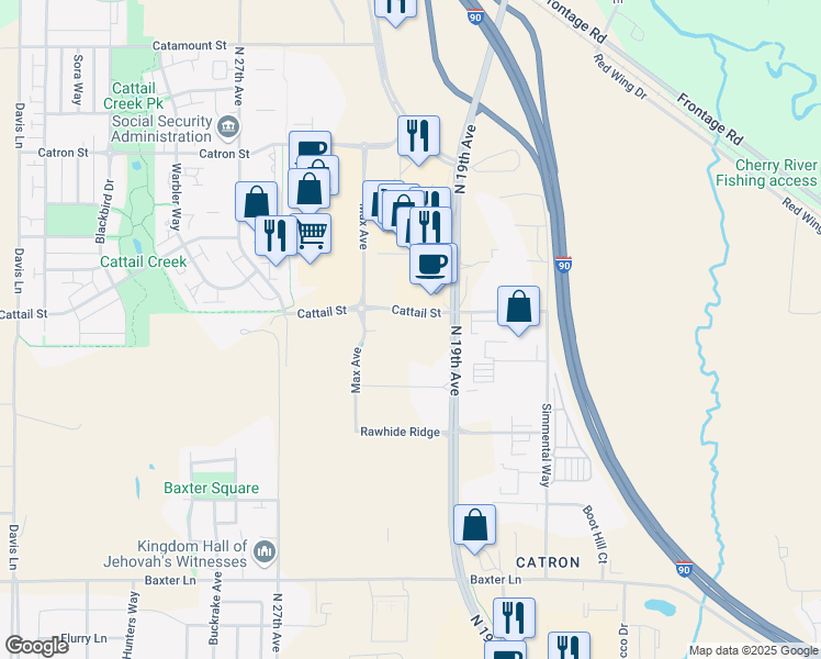 map of restaurants, bars, coffee shops, grocery stores, and more near 2046 Cattail Street in Bozeman