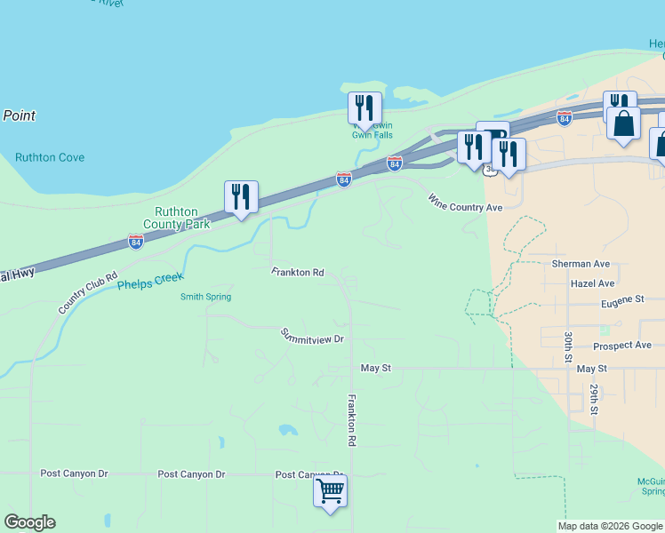 map of restaurants, bars, coffee shops, grocery stores, and more near 175 Country Club Road in Hood River