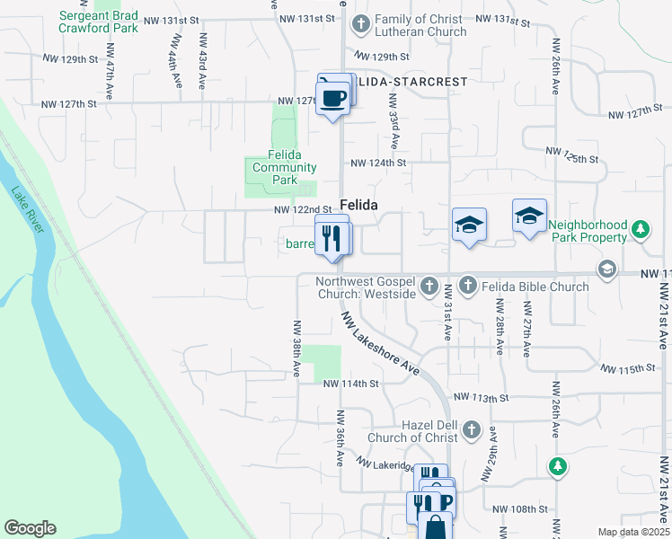 map of restaurants, bars, coffee shops, grocery stores, and more near 12014 Northwest 36th Avenue in Vancouver
