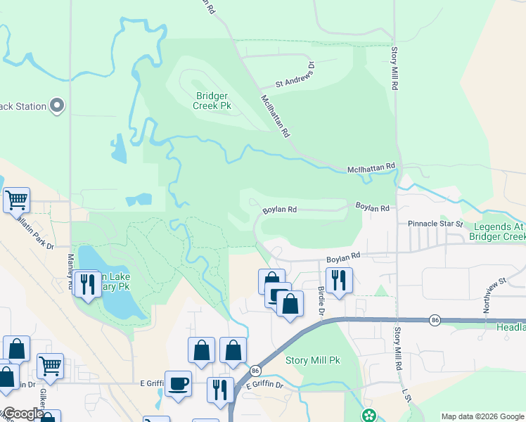 map of restaurants, bars, coffee shops, grocery stores, and more near 1039 Boylan Road in Bozeman