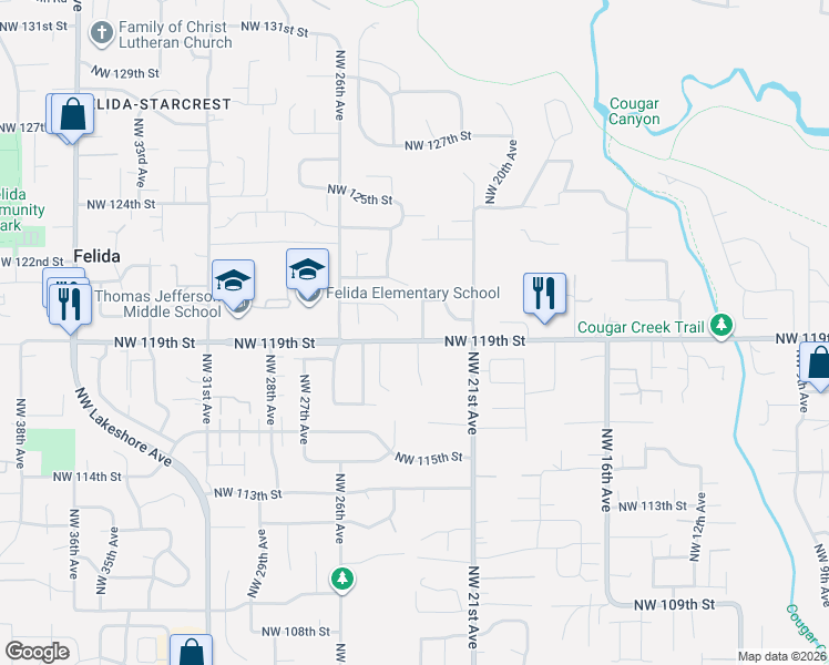map of restaurants, bars, coffee shops, grocery stores, and more near 2404 Northwest 121st Circle in Vancouver