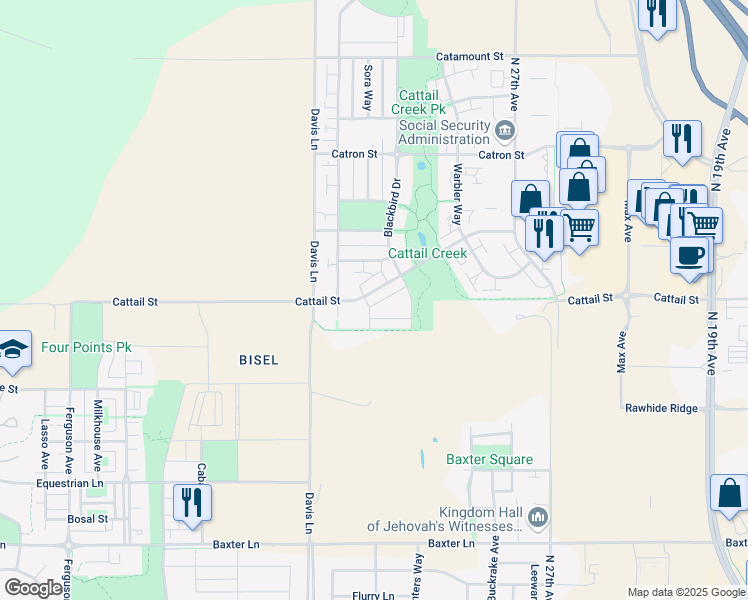 map of restaurants, bars, coffee shops, grocery stores, and more near 3038 Cattail Street in Bozeman