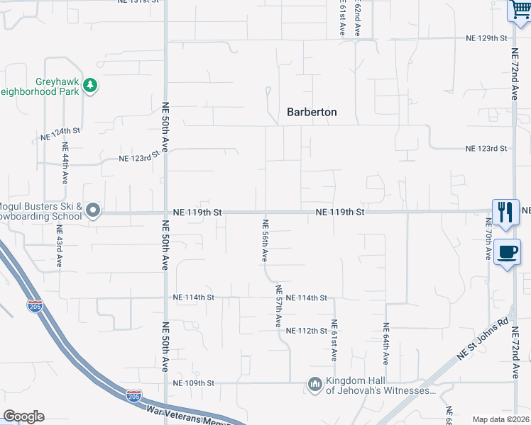 map of restaurants, bars, coffee shops, grocery stores, and more near 12022 Northeast 56th Avenue in Vancouver