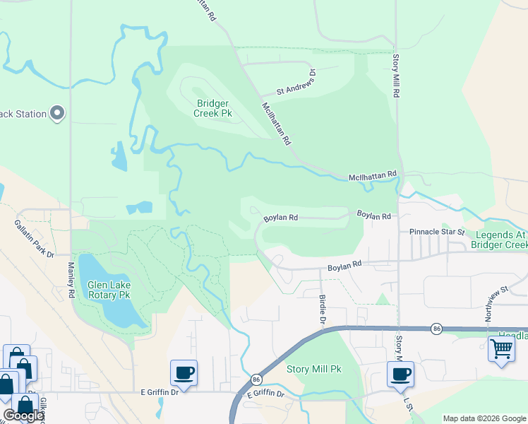 map of restaurants, bars, coffee shops, grocery stores, and more near 1039 Boylan Road in Bozeman