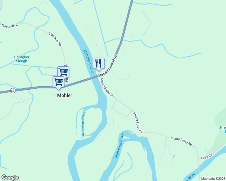 map of restaurants, bars, coffee shops, grocery stores, and more near 34575 Miami Foley Road in Nehalem