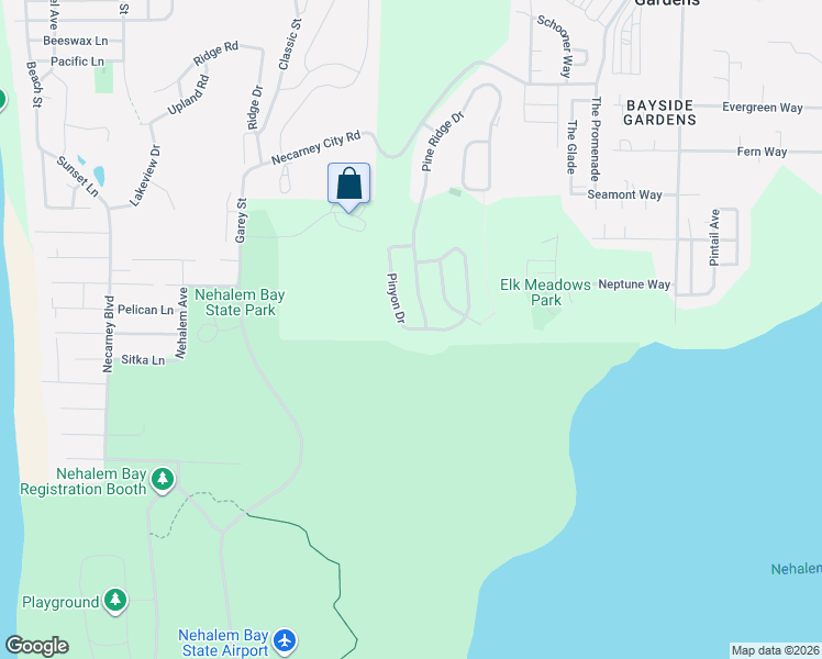 map of restaurants, bars, coffee shops, grocery stores, and more near Pinyon Drive in Manzanita