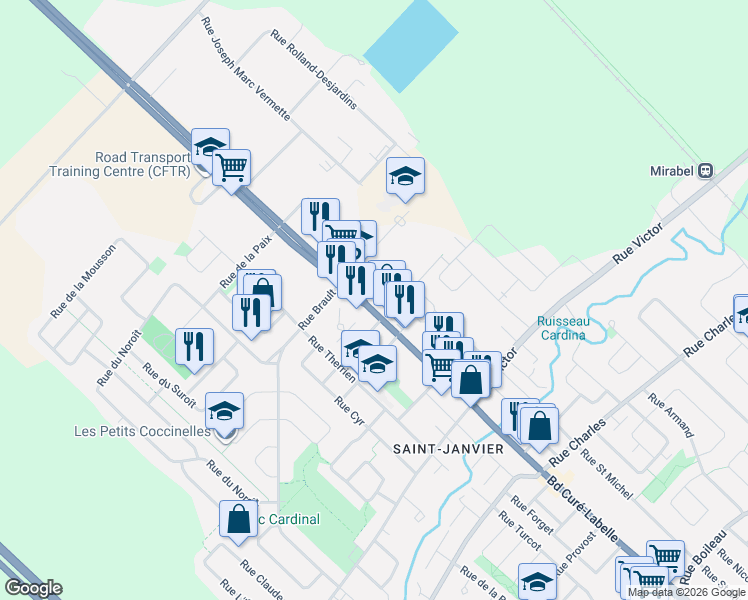 map of restaurants, bars, coffee shops, grocery stores, and more near 14029 Boulevard Curé-Labelle in Mirabel