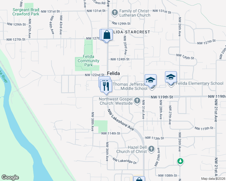 map of restaurants, bars, coffee shops, grocery stores, and more near 11920 Northwest 35th Avenue in Vancouver