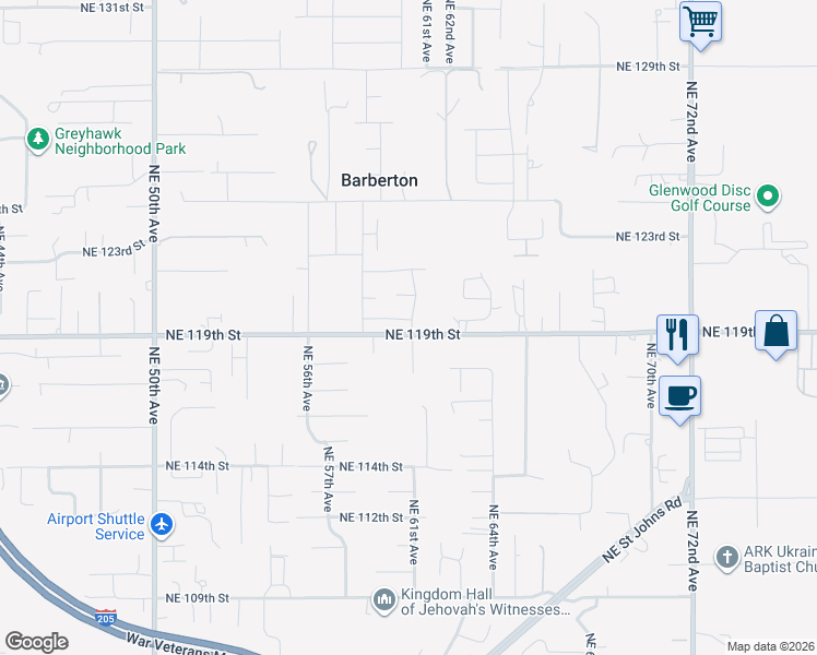 map of restaurants, bars, coffee shops, grocery stores, and more near 6102 Northeast 119th Street in Vancouver