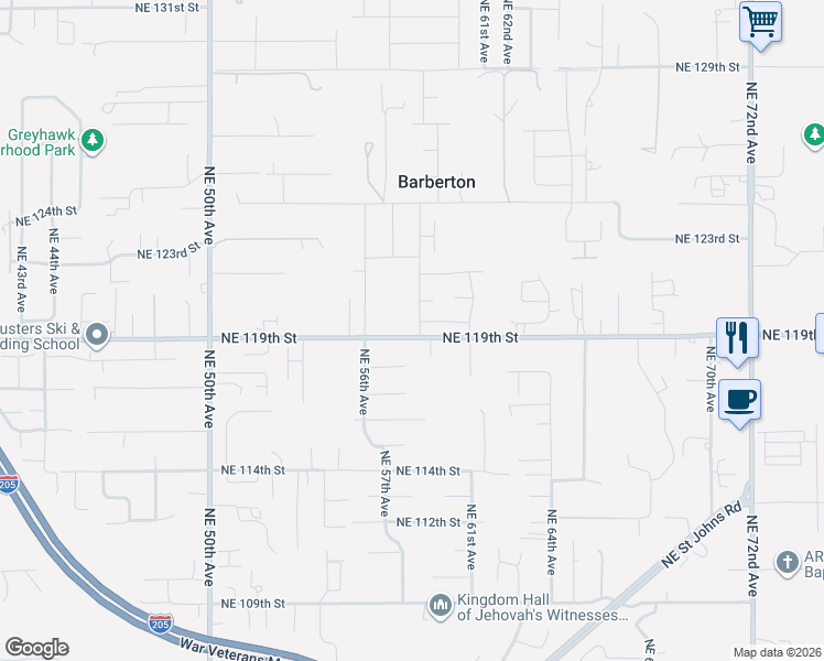 map of restaurants, bars, coffee shops, grocery stores, and more near 11900 Northeast 58th Avenue in Vancouver