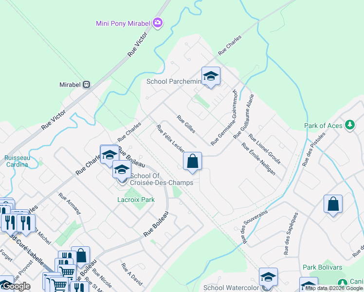 map of restaurants, bars, coffee shops, grocery stores, and more near 14067 Rue Félix Leclerc in Mirabel