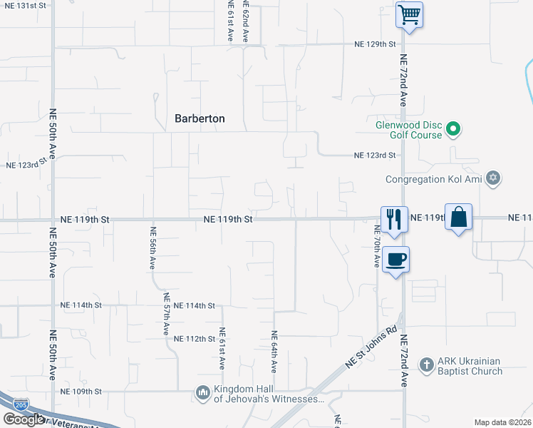 map of restaurants, bars, coffee shops, grocery stores, and more near 6237 Northeast 120th Street in Vancouver