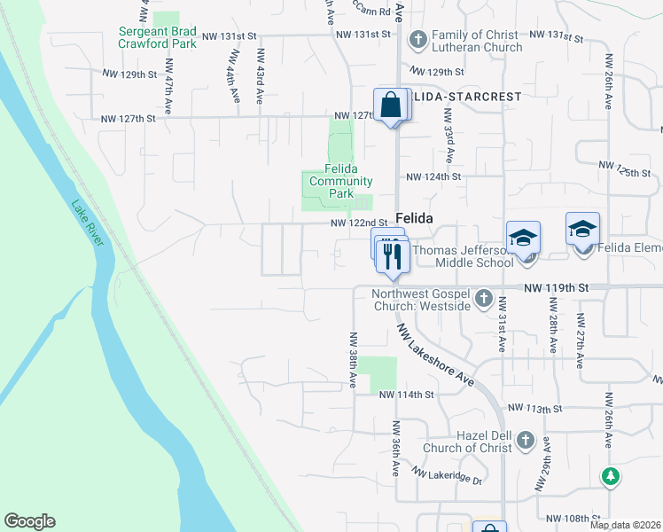 map of restaurants, bars, coffee shops, grocery stores, and more near 11922 Northwest 39th Court in Vancouver