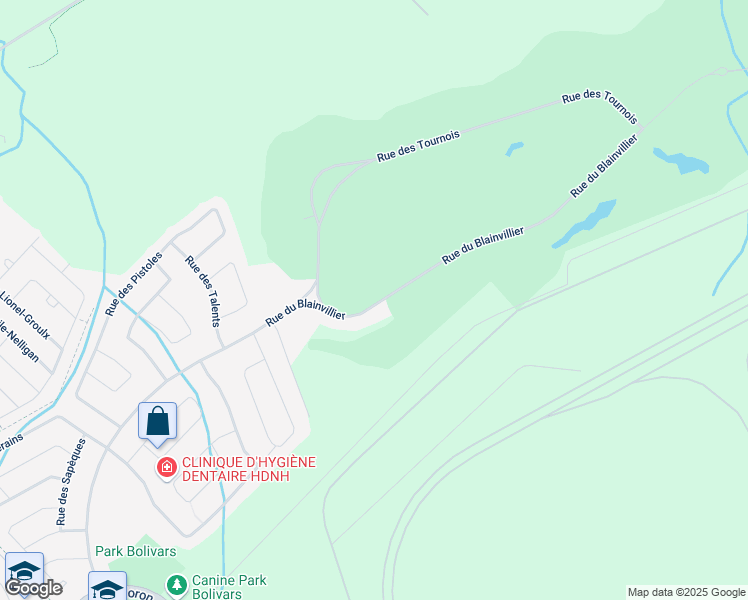 map of restaurants, bars, coffee shops, grocery stores, and more near 104 Rue du Blainvillier in Blainville