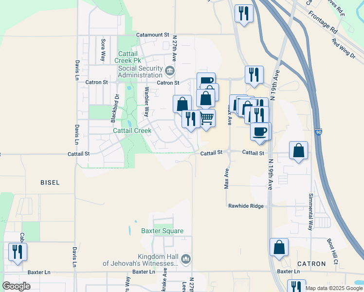 map of restaurants, bars, coffee shops, grocery stores, and more near 2827 North 27th Avenue in Bozeman