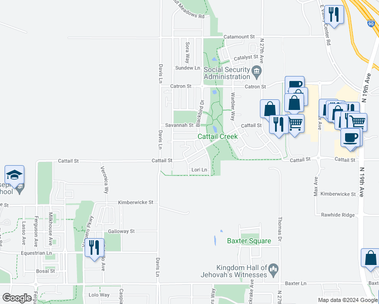 map of restaurants, bars, coffee shops, grocery stores, and more near 3143 Cattail Street in Bozeman
