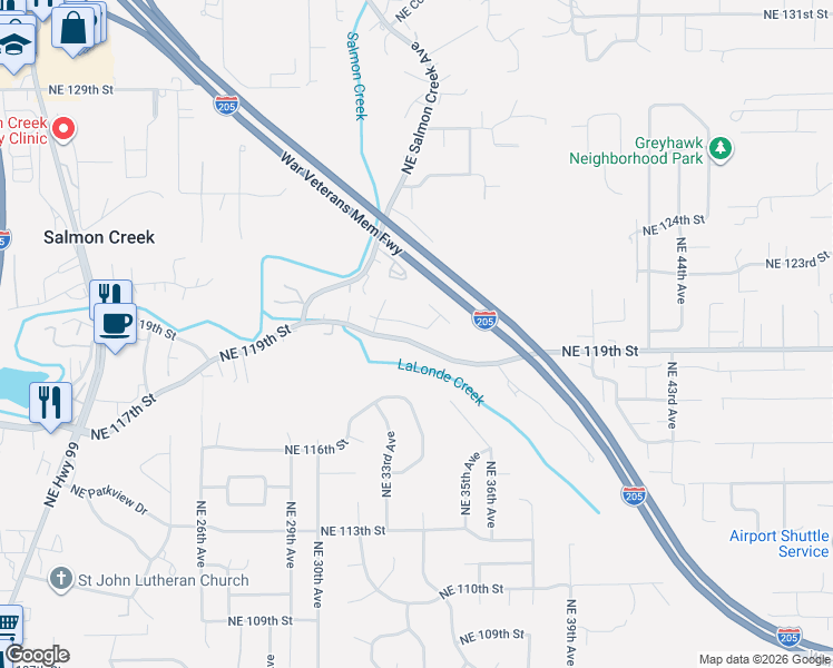 map of restaurants, bars, coffee shops, grocery stores, and more near 3321 Northeast 120th Circle in Vancouver