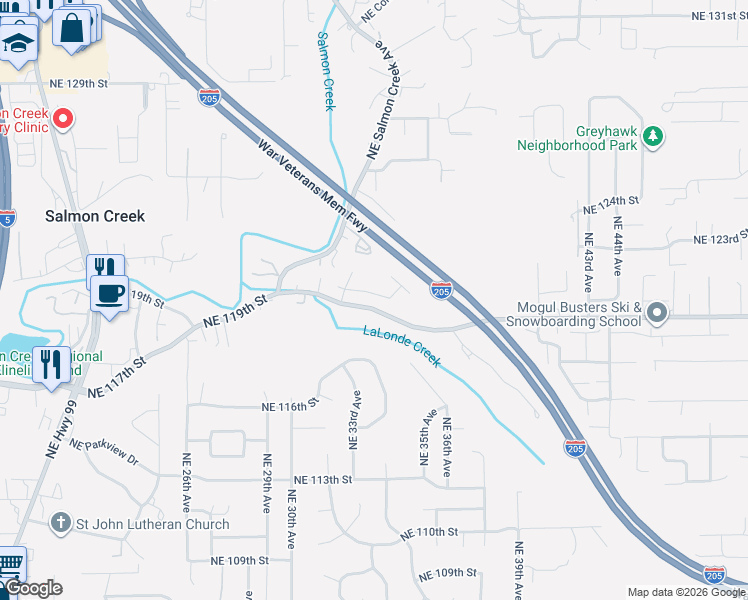 map of restaurants, bars, coffee shops, grocery stores, and more near 3313 Northeast 120th Circle in Vancouver