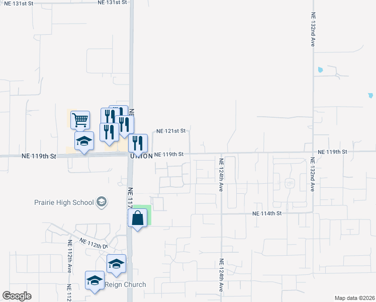 map of restaurants, bars, coffee shops, grocery stores, and more near 12107 Northeast 119th Street in Vancouver
