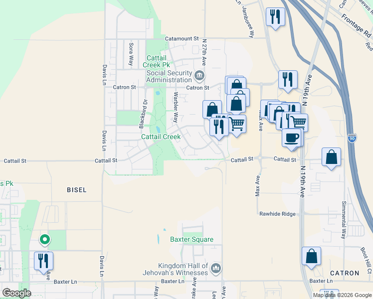 map of restaurants, bars, coffee shops, grocery stores, and more near 2931-2943 Warbler Way in Bozeman