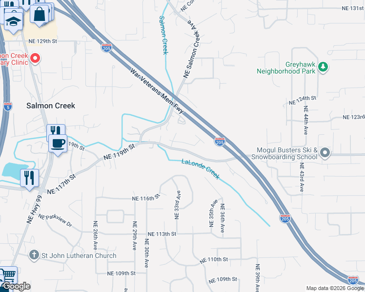 map of restaurants, bars, coffee shops, grocery stores, and more near 3213 Northeast 119th Street in Vancouver