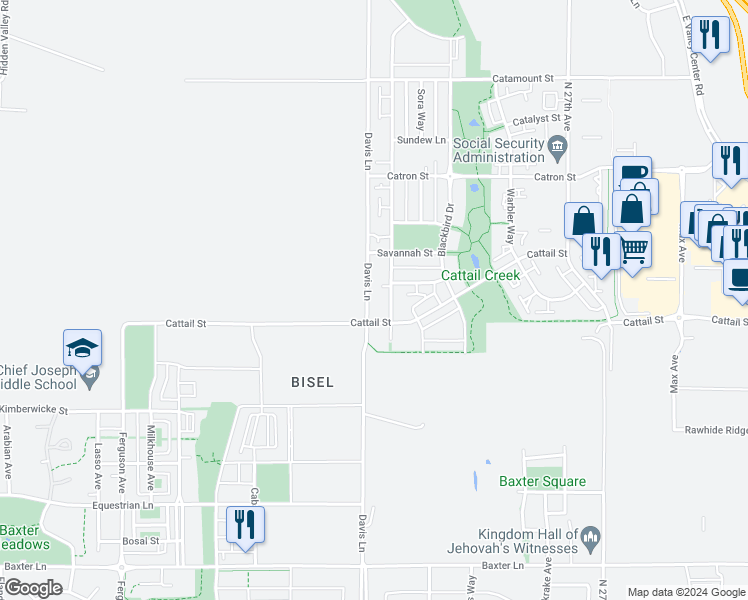map of restaurants, bars, coffee shops, grocery stores, and more near 2759 Fen Way in Bozeman
