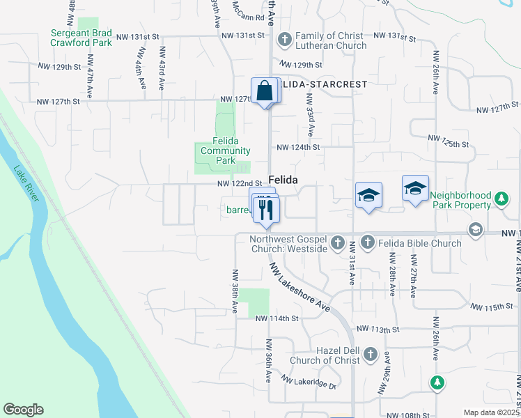 map of restaurants, bars, coffee shops, grocery stores, and more near 12014 Northwest 36th Avenue in Vancouver