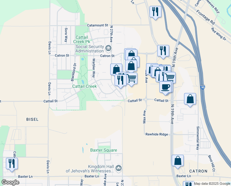 map of restaurants, bars, coffee shops, grocery stores, and more near 2827 North 27th Avenue in Bozeman