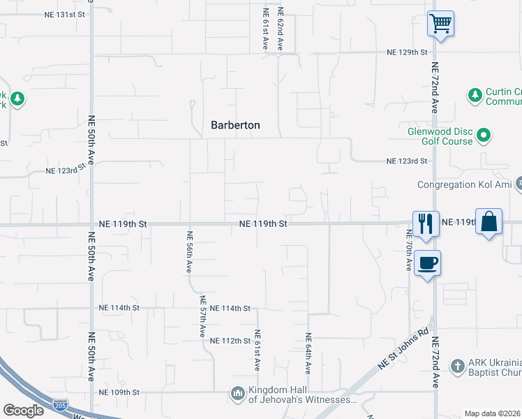 map of restaurants, bars, coffee shops, grocery stores, and more near 6102 Northeast 119th Street in Vancouver