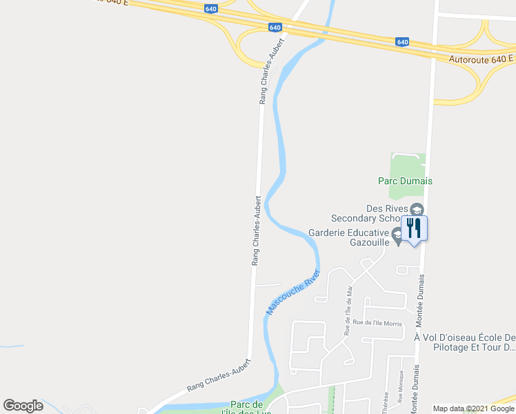 map of restaurants, bars, coffee shops, grocery stores, and more near 635 Rue Charles Aubert in Terrebonne