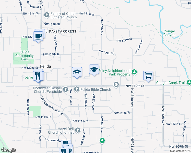map of restaurants, bars, coffee shops, grocery stores, and more near 2700 Northwest 119th Street in Vancouver
