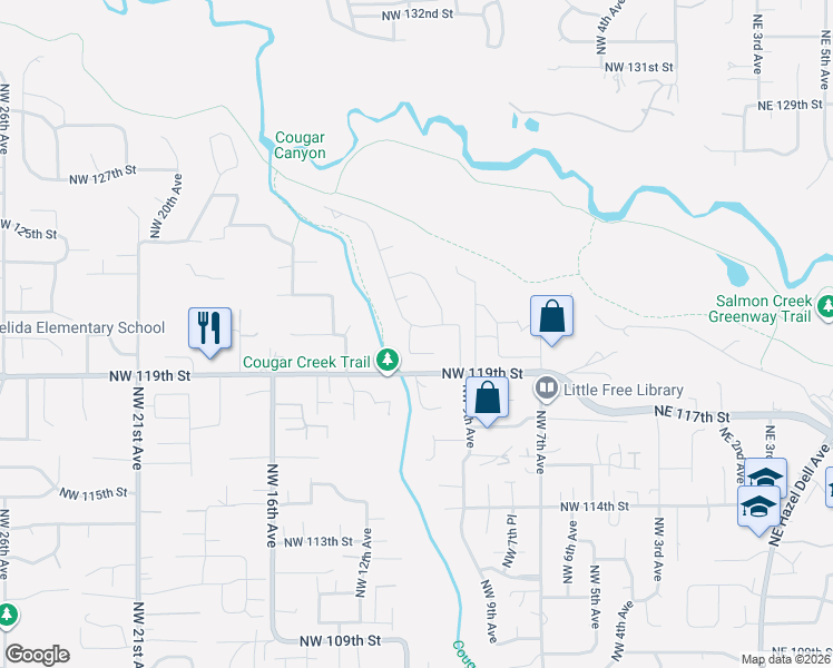 map of restaurants, bars, coffee shops, grocery stores, and more near 1017 Northwest 121st Street in Vancouver