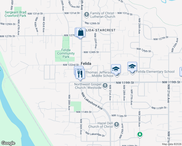 map of restaurants, bars, coffee shops, grocery stores, and more near 3411 Northwest 122nd Street in Vancouver
