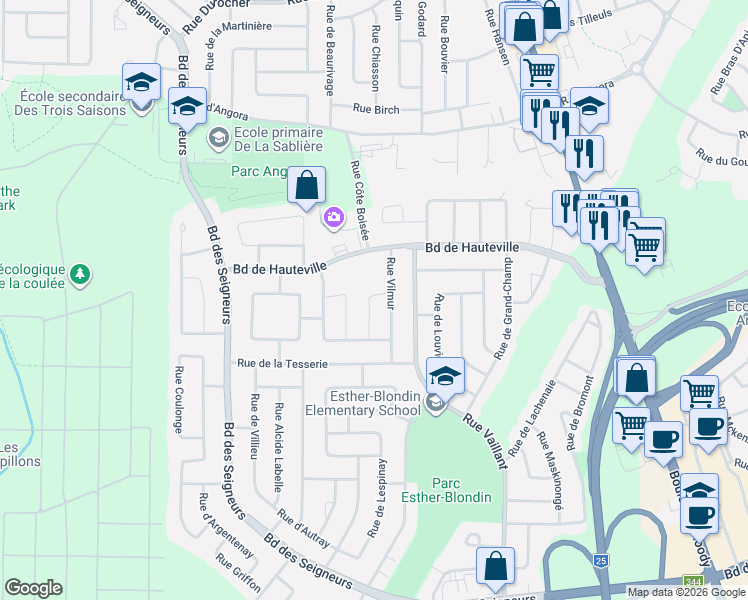 map of restaurants, bars, coffee shops, grocery stores, and more near 1061 Rue de Descoudet in Terrebonne