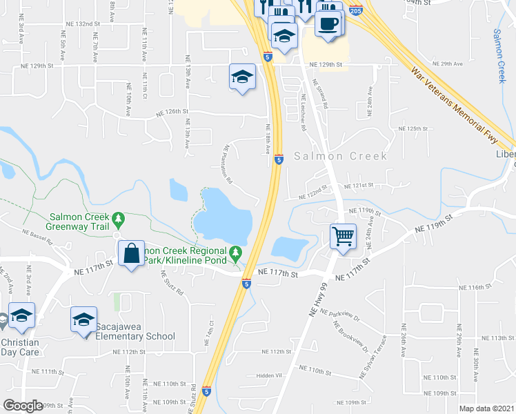 map of restaurants, bars, coffee shops, grocery stores, and more near 12029 Northeast Plantation Road in Vancouver