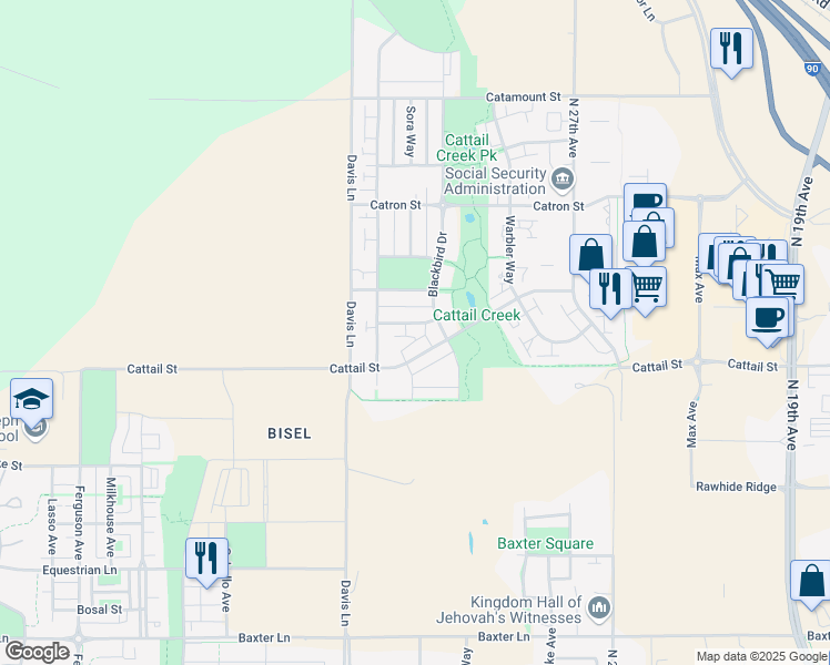 map of restaurants, bars, coffee shops, grocery stores, and more near 3038 Cattail Street in Bozeman