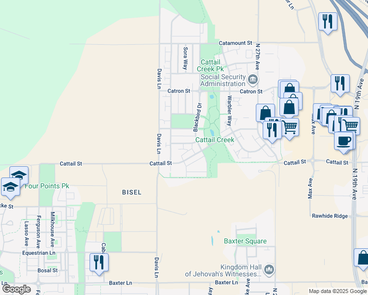 map of restaurants, bars, coffee shops, grocery stores, and more near 3183 Cattail Street in Bozeman