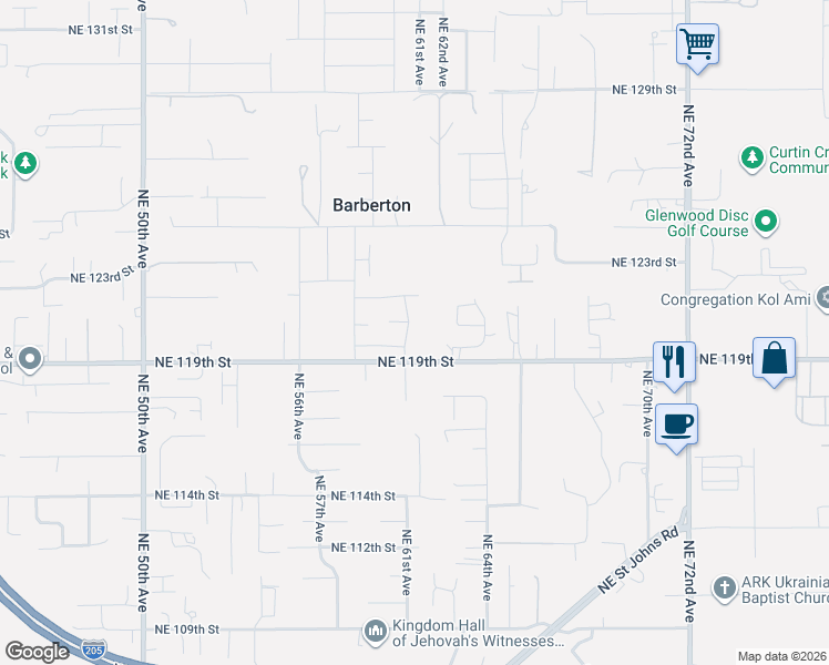 map of restaurants, bars, coffee shops, grocery stores, and more near 6102 Northeast 119th Street in Vancouver