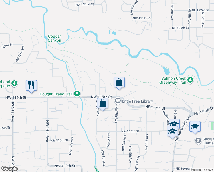 map of restaurants, bars, coffee shops, grocery stores, and more near 801 Northwest 121st Street in Vancouver