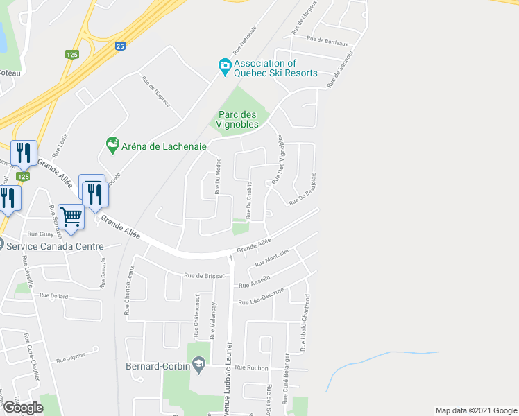 map of restaurants, bars, coffee shops, grocery stores, and more near 752 Rue Des Vignobles in Terrebonne