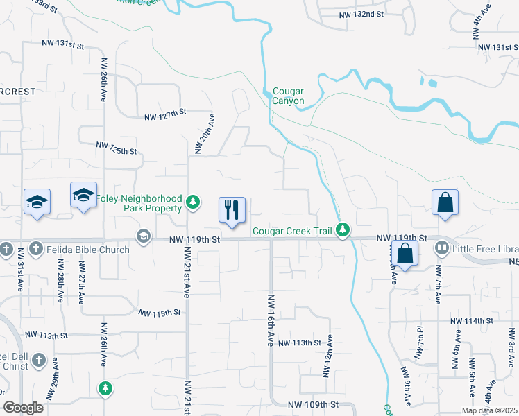 map of restaurants, bars, coffee shops, grocery stores, and more near 1614 Northwest 120th Circle in Vancouver